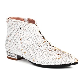 Sparkly Comfort Flats Pearls Sequin Ombre Stylish Multicolor Pointed Toe Ankle Boots Fur Lined