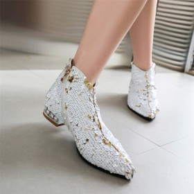 Fodrade Bekväma Glitter Utan Klack Glittrande Flerfärgad Ombre Färg Med Pärlor Ankelboots Dam Festskor Mode Med Spetsiga Tå