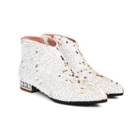 Fodrade Bekväma Glitter Utan Klack Glittrande Flerfärgad Ombre Färg Med Pärlor Ankelboots Dam Festskor Mode Med Spetsiga Tå