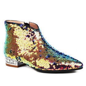 Ankle Boots Multicolor Comfort Glitter Closed Toe With Pearls Flats Evening Party Shoes