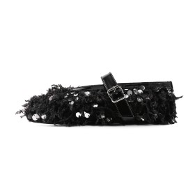 Fluffy Flat Shoes Glitter Belt Buckle Going Out Shoes Black