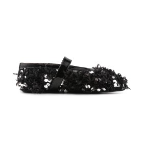 Fluffy Flat Shoes Glitter Belt Buckle Going Out Shoes Black