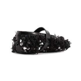 Fluffy Flat Shoes Glitter Belt Buckle Going Out Shoes Black