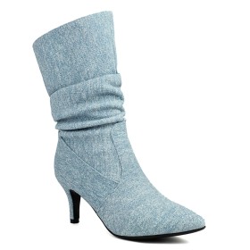 Klassiek Elastische Stilettos Denim Comfortabele Middelhoge Heels Enkellaarzen Dames