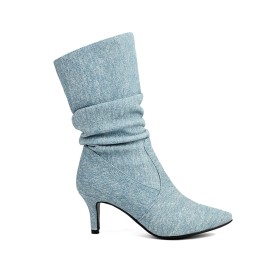 Femme Casual Bottines Denim Classique Confort Stretch Fourrées À Talon