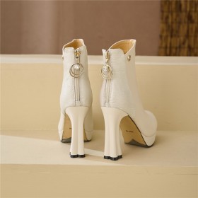 Ankle Boots Beautiful Block Heels 4 inch High Heel Thick Heel Leather