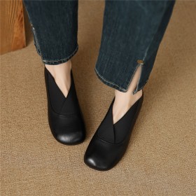 Klassisk 4 cm Låg Klack Årgång Loafers Dam Läder Blockklackar