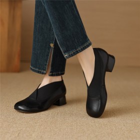 Comode Scarpe Mocassino Punta Tonda Tacchi Basso Tacchi Largo Pelle Classiche