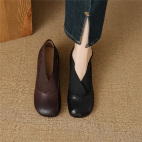 Talon Carré Chaussures Femme Classique Loafers Originale Cuir A Petit Talon Talon Epais