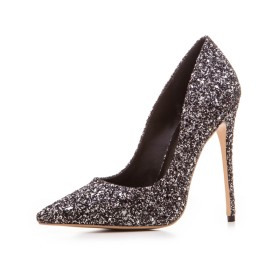 Dress Shoes 12 cm High Heel Sparkly Bridal Shoes Black Glitter Elegant Stiletto Heels Pumps