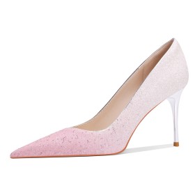 ピンク スリップ オン パンプス グリッター キラキラ 高いヒール パーティー レディース靴 結婚式 靴 1023300623F