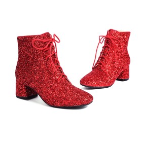 Sparkly Classic Chunky Heel Fur Lined Comfort Block Heel Ankle Boots For Women Going Out Footwear Glitter