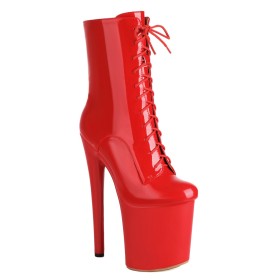 Sparkly 2023 Extreme High Heels Faux Leather Red Booties For Women Stilettos Patent Leather