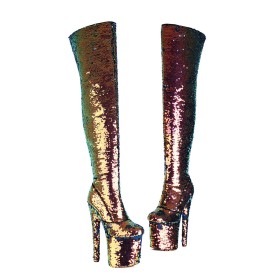 Thigh High Boot Stiletto Sexy Sequin Platform 20 cm High Heeled Tall Boots