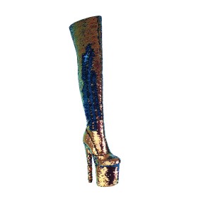 Thigh High Boot Stiletto Sexy Sequin Platform 20 cm High Heeled Tall Boots