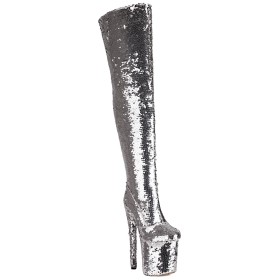 Silver Tall Boots 20 Cm 8 Inch Super High Heel Heeled Evening Party Prom Footwear Online Store BuyShoes.Shop