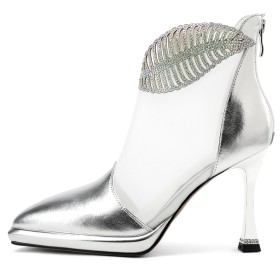 Zomerlaarzen Leer Galaschoenen Sparkle 10 cm Highheel Steentjes Mode Spitse Neus Enkellaarsjes Mooie Lak Business Casual