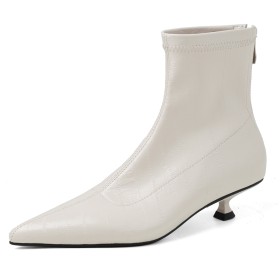 Eleganti Con Tacco A Spillo Classiche 4 cm Tacco Basso Kitten Heel Cerniera Tronchetti Punta Chiusa Vernice Ecopelle Bianchi