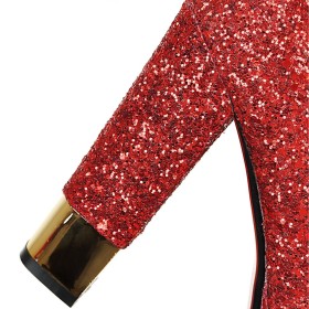 Glitzernden Blockabsatz Stiefeletten Herbst Ballschuhe Pailletten Mit Roter Sohle Rote Winter Mit 13 cm High Heels