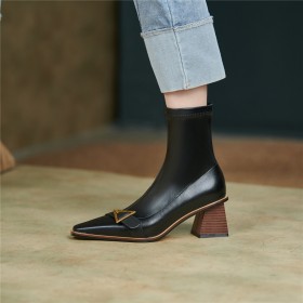 Comfortable Block Heels Stretchy Thick Heel Ankle Boots Elegant 2022 6 cm Heeled Patent Leather Sock