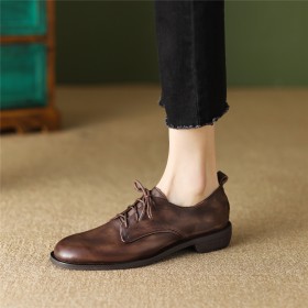 Flats Dressy Shoes Business Casual Round Toe Oxford Shoes Leather