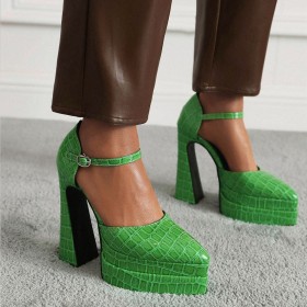 14 cm High Heel Embossed Crocodile Printed Platform Faux Leather D orsay 2023 Formal Dress Shoes Sandals For Women Block Heels Chunky Heel