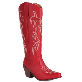 Vintage Rood Boots Dames Imitatieleer 7 cm Middelhoge Hakken