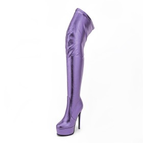 Stiletto Platform Sock 15 cm High Heels Faux Leather Classic Pointed Toe Over The Knee Boots