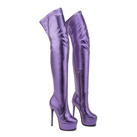 Metallic Overknee High Heels Hohe Stiefel Pfennigabsatze Plateau Sock Boots Klassisch