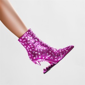 Ankle Boots Glitter With Crystal Faux Leather Dress Shoes 11 cm High Heeled Going Out Footwear Pointed Toe Sparkly Modern