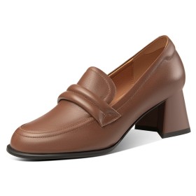 Loafers Bequeme Blockabsatz Klassisch Schuhe Damen Leder 6 cm Mittlerer Absatz Geschlossene Zehe