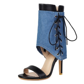 Stringati Jeans Tacco A Spillo 10 cm Tacco Alto Neri Stivaletto Classiche Stivaletti Estivi Spuntate