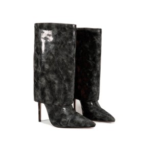 Clasico Casuales 12 cm Tacon Alto Doblado Stilettos Piel Sintetico Botas Mujer Forradas De Pelo