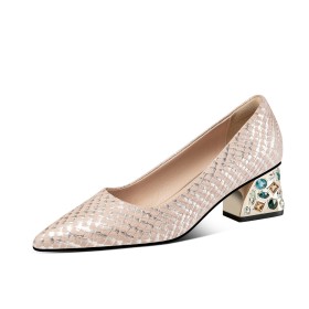 Slangenprint Mode Comfortabele Schoen Mooie Nude Lak Suède Pumps Met 5 cm Lage Hak Designer