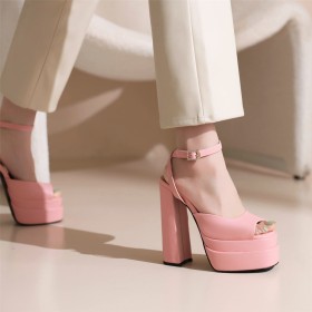 Womens Sandals Open Toe Block Heels Chunky Heel Faux Leather 6 inch High Heeled Formal Dress Shoes Blush Elegant Fashion