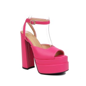 Elegant Modern With Ankle Strap Platform 6 inch High Heel Hot Pink Block Heel 2022 Chunky Heel Sandals Buckle Faux Leather