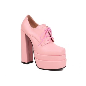 Business Casual 6 inch High Heel Chunky Heel Spring Block Heels Womens Shoes Classic Pink Platform Faux Leather Shooties