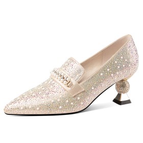 Eleganti Scarpe Sposa Glitter Con Tacchi Medio Moda Mocassini Tacco Largo Scarpe Cerimonia