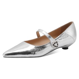 Low Heels Business Casual Patent Leather Loafers Pointed Toe Stiletto Sparkly Kitten Heel Metallic