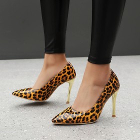 Classique Leopard Sexy Escarpin Vernis Talon Aiguille À Talon Chaussures Pour Femme
