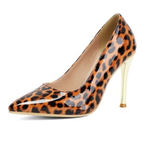 Maculato Marrone Tacchi A Spillo In Vernice Scarpe Donna Decolte Classiche 10 cm Tacco Alto