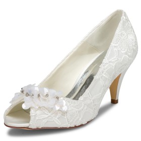 Pumps Stilettos Peep Toe Slip On 7 cm Heeled With Rhinestones Bridals Wedding Shoes