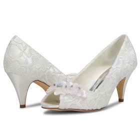 Decollete Tacchi A Spillo 7 cm Tacco Medio Scarpe Donna Spuntate Elegante Fiori Pizzo Scarpe Da Sposa