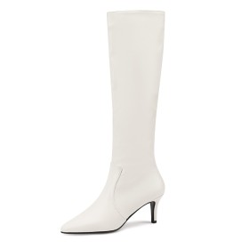 Metallic Stretchy Sparkly Comfortable 6 cm Mid Heels White Knee High Boots Riding Boots