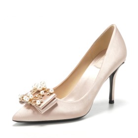 Stöckelschuhe Schuhe Satin 8 cm High Heels Stiletto Elegante Champagner
