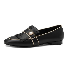 Chaussure Pour Femme Classique Plates Loafers Confortable Vintage Perlée Cuir Grainé Bout Carré