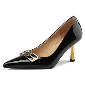 Elegant Formal Dress Shoes Fashion 3 inch High Heel Business Casual Pumps Stiletto Buckle Leather