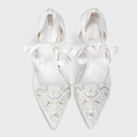 Blanche À Bride Cheville Avec Noeud Avec Strass Talons Aiguilles À Lacets Elegante Sandale A Talon Haut 8 cm Chaussure De Mariée Dentelle