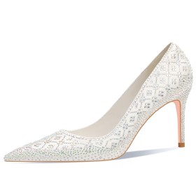 High Heel Damenschuhe Pumps Stilettos Elegante Weiß Festliche Schuhe Mit Strasssteine Mit Kristall Brautschuhe