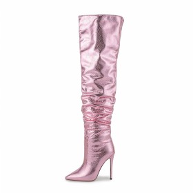 Botte Cuissarde Serpent Brillante Bottes Hautes Talon Haut 12 cm Habillé Talons Aiguilles